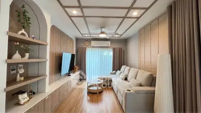 Modern living room with stylish decor and cozy seating area