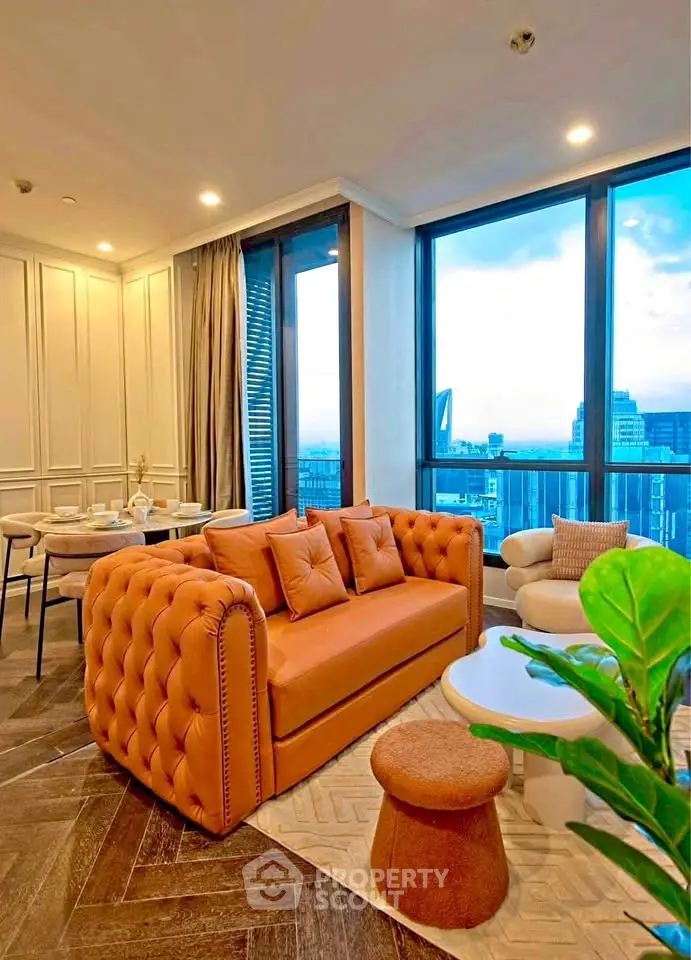 Luxurious living room with stunning city view and elegant furnishings