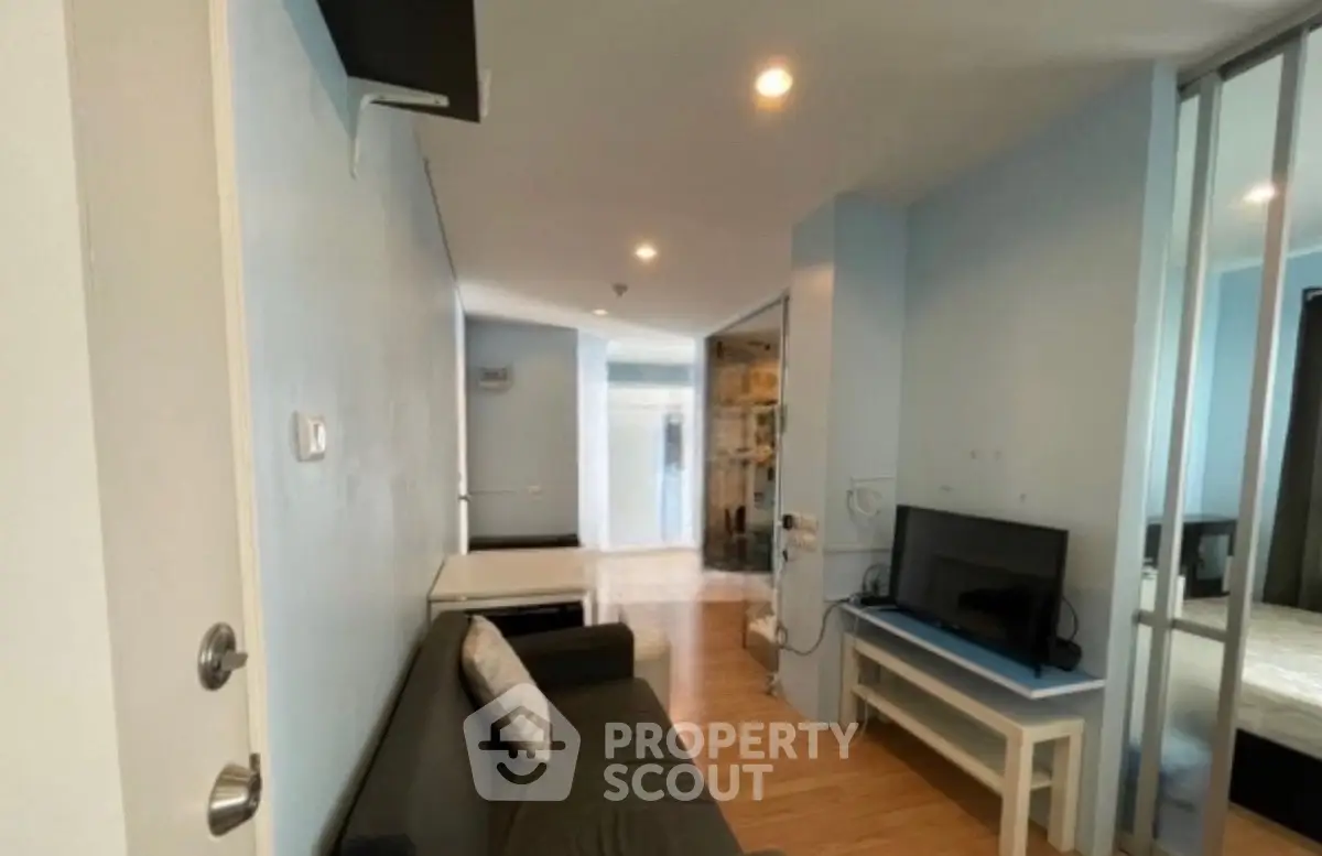 Modern living room with sleek design and cozy ambiance