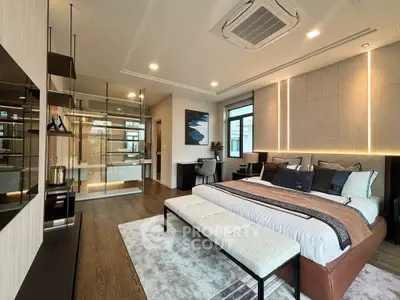 Luxurious modern bedroom with elegant decor and spacious layout