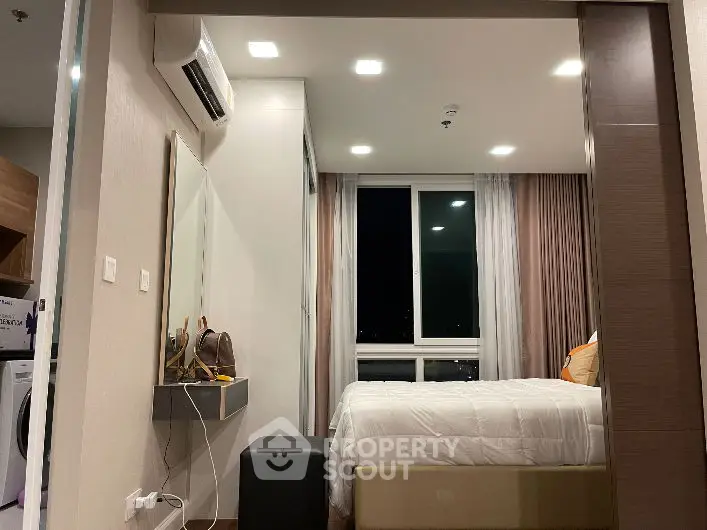 Modern bedroom with stylish decor and cozy ambiance