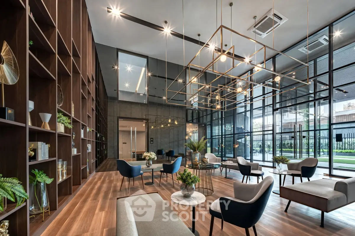 Luxurious modern living room with high ceilings and elegant decor