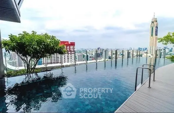 Stunning rooftop infinity pool with panoramic city skyline view.