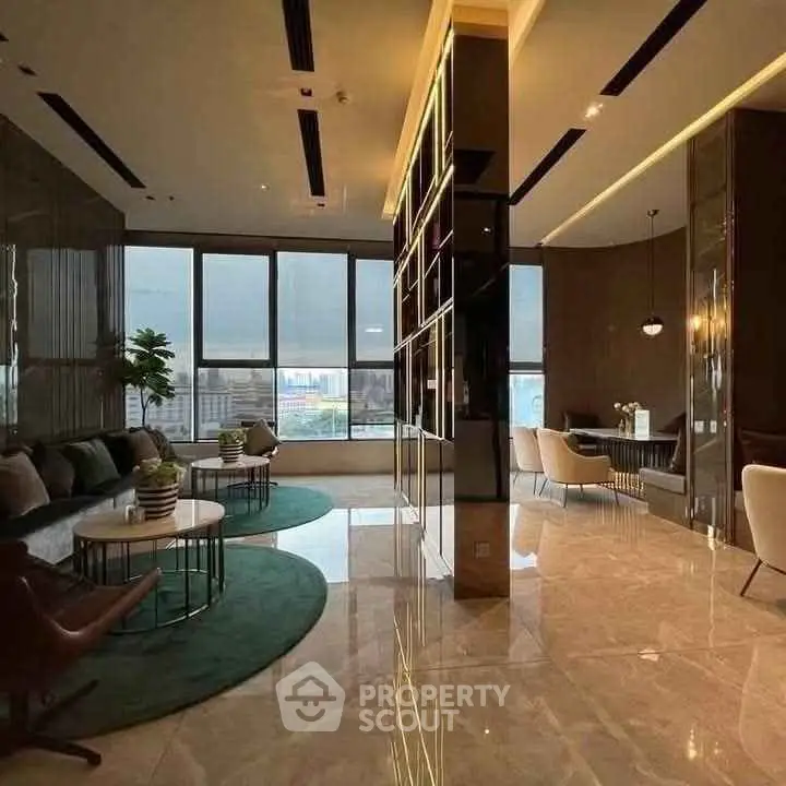 Luxurious modern living room with floor-to-ceiling windows and elegant decor