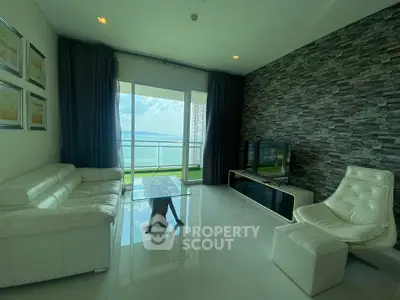 Luxurious living room with stunning ocean view and modern decor