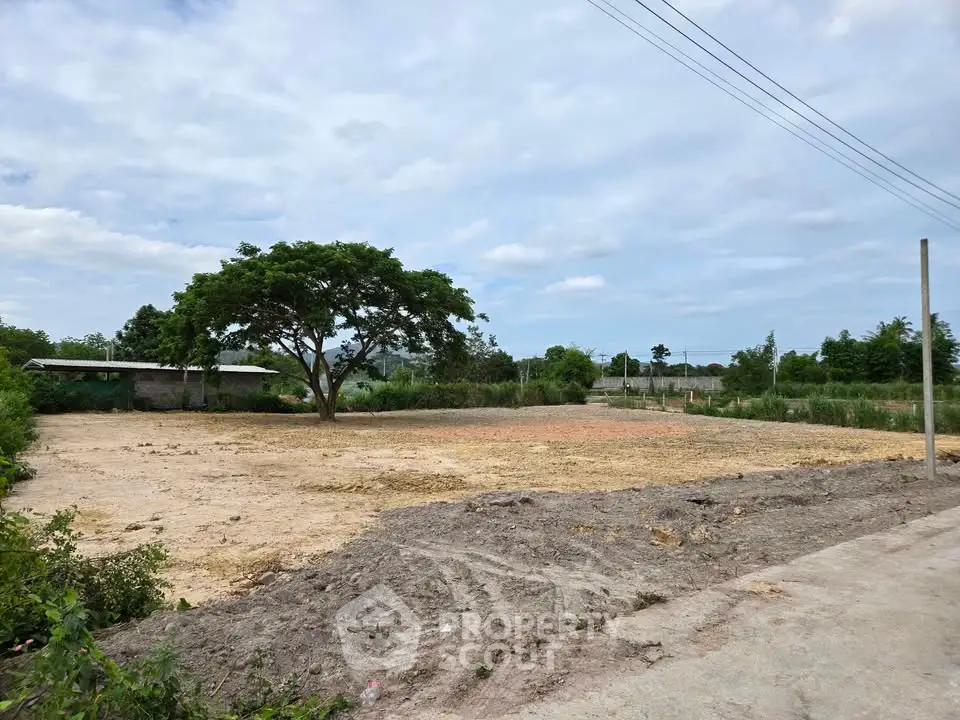 Spacious vacant land with potential for development, featuring a single tree and clear skies.