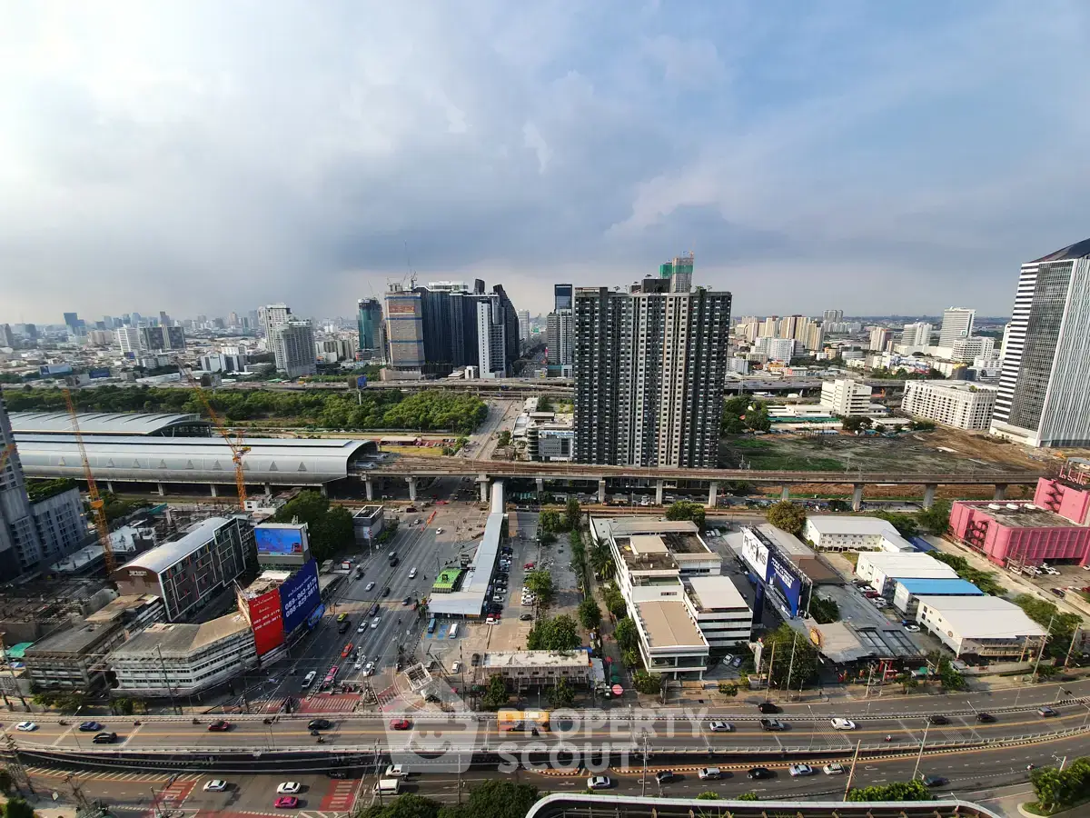 Stunning cityscape view showcasing modern high-rise buildings and bustling urban life.