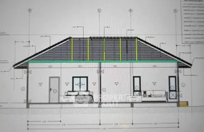 Architectural schematic of a modern house design with detailed measurements.