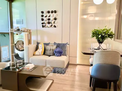 Modern living room with stylish decor and cozy seating area