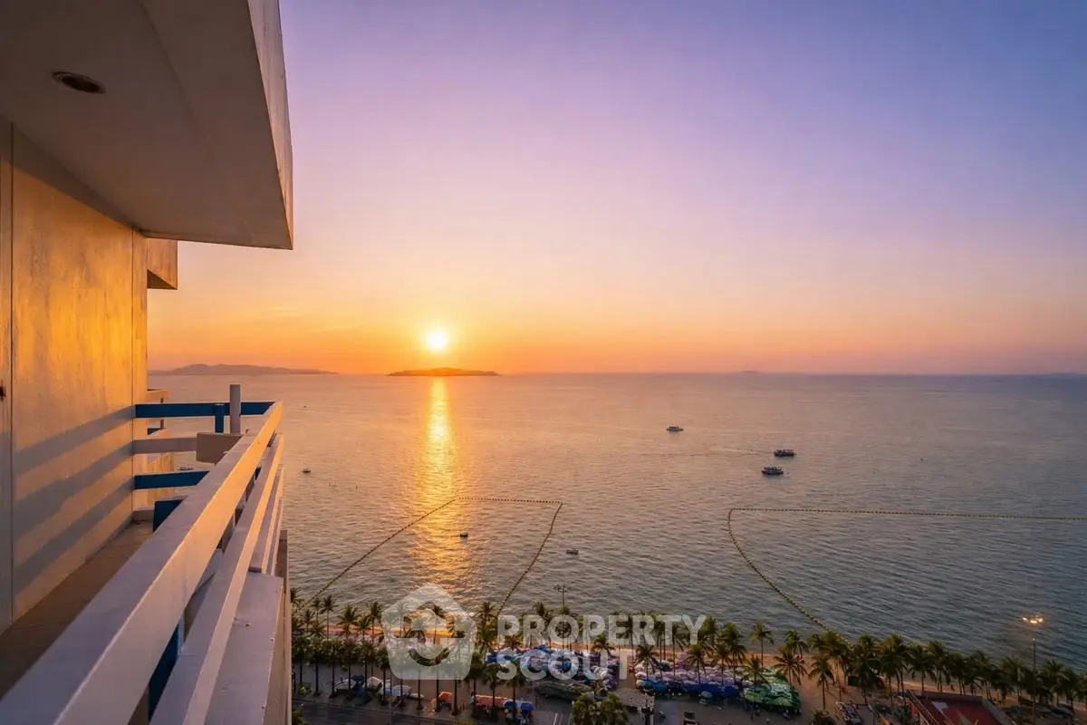 Stunning ocean view from a high-rise balcony at sunset, perfect for serene living.