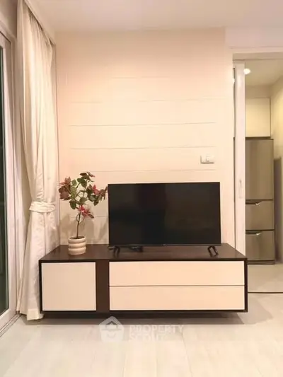 Modern living room with sleek TV stand and elegant decor