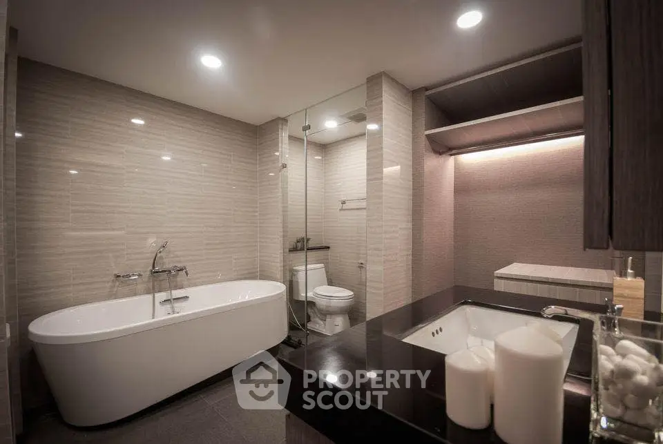 Luxurious modern bathroom with elegant bathtub and sleek fixtures