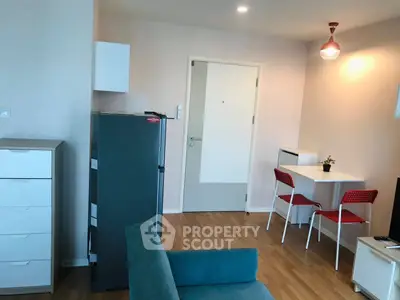 Modern apartment interior with stylish furniture and wooden flooring