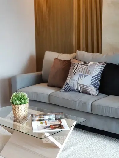 Stylish modern living room with cozy sofa and elegant decor