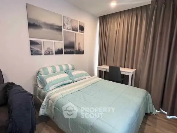 Cozy bedroom with modern decor and natural light