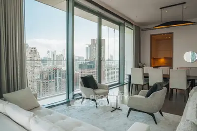 Luxurious high-rise living room with stunning city view and modern decor