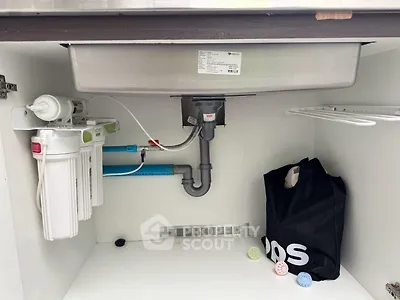 Under-sink water filtration system in modern kitchen setup