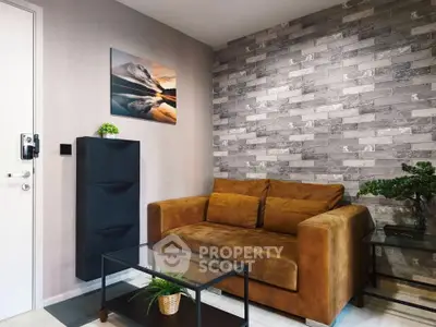 Stylish living room with modern decor and cozy brown sofa