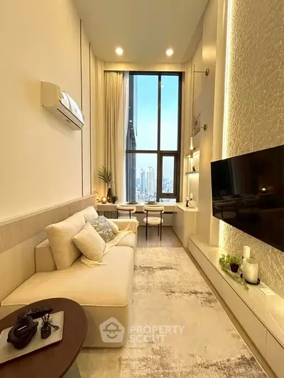 Luxurious high-rise living room with stunning city view and modern decor