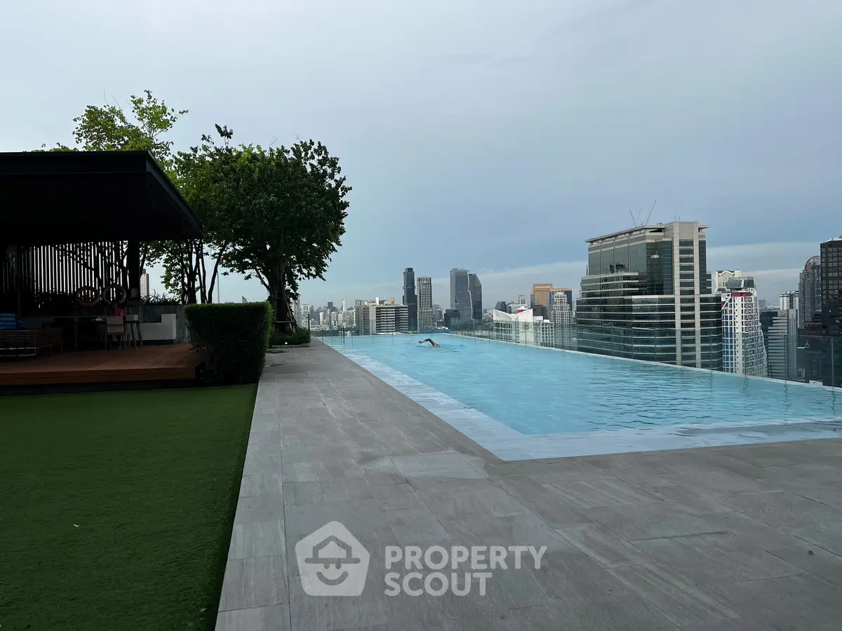 Luxurious rooftop infinity pool with stunning city skyline view