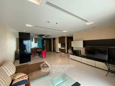 Spacious modern living room with sleek design and open layout, perfect for entertaining.