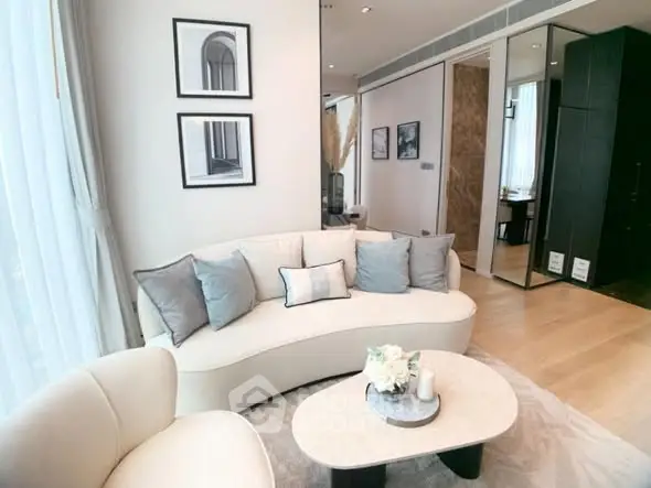 Elegant living room with modern decor and cozy seating area