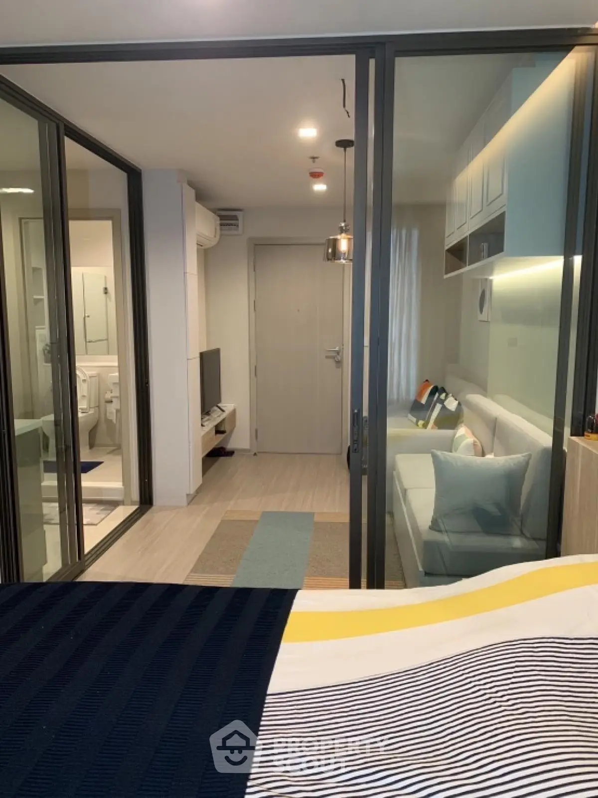 Modern apartment interior with cozy living room and stylish decor