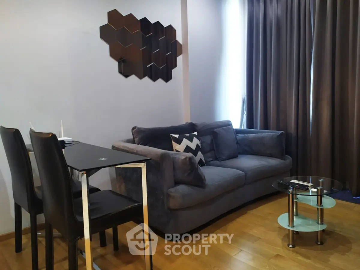 Modern living room with stylish decor and cozy seating area