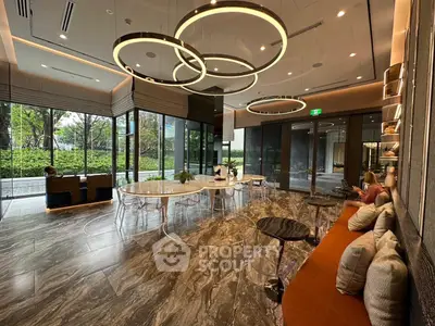 Luxurious modern lobby with elegant seating and stylish lighting
