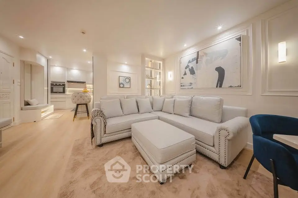 Luxurious living room with elegant decor and spacious seating area, perfect for relaxation and entertainment.