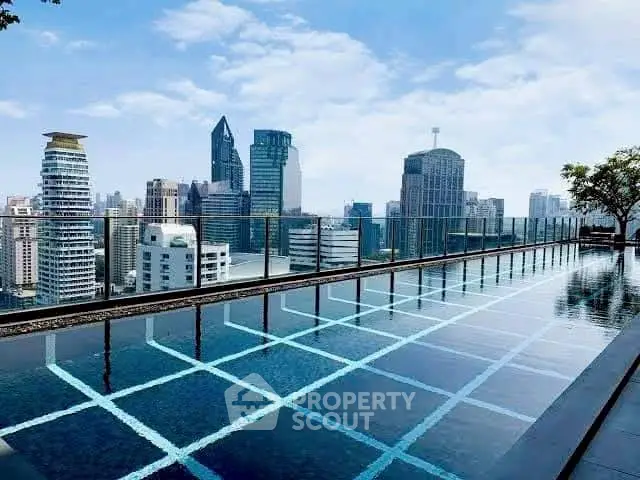 Stunning rooftop pool with panoramic city skyline views, perfect for luxury urban living.