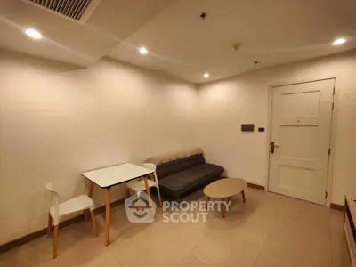 Cozy living room with modern furniture and warm lighting