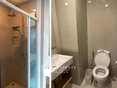 Modern bathroom with sleek shower and elegant fixtures