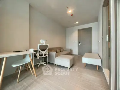 Modern minimalist living room with stylish furniture and neutral tones