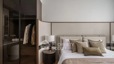 Luxurious bedroom with elegant decor and spacious walk-in closet.