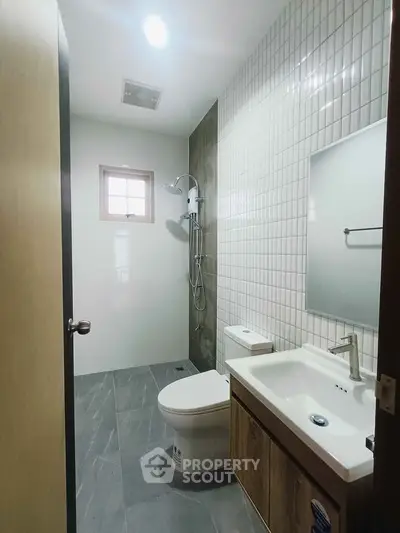 Modern bathroom with sleek fixtures and stylish tile design