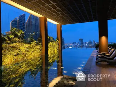 Luxurious rooftop pool with stunning city skyline view at dusk