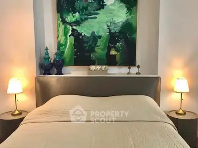 Cozy bedroom with elegant decor and ambient lighting