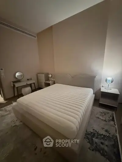 Elegant bedroom with modern decor and ambient lighting