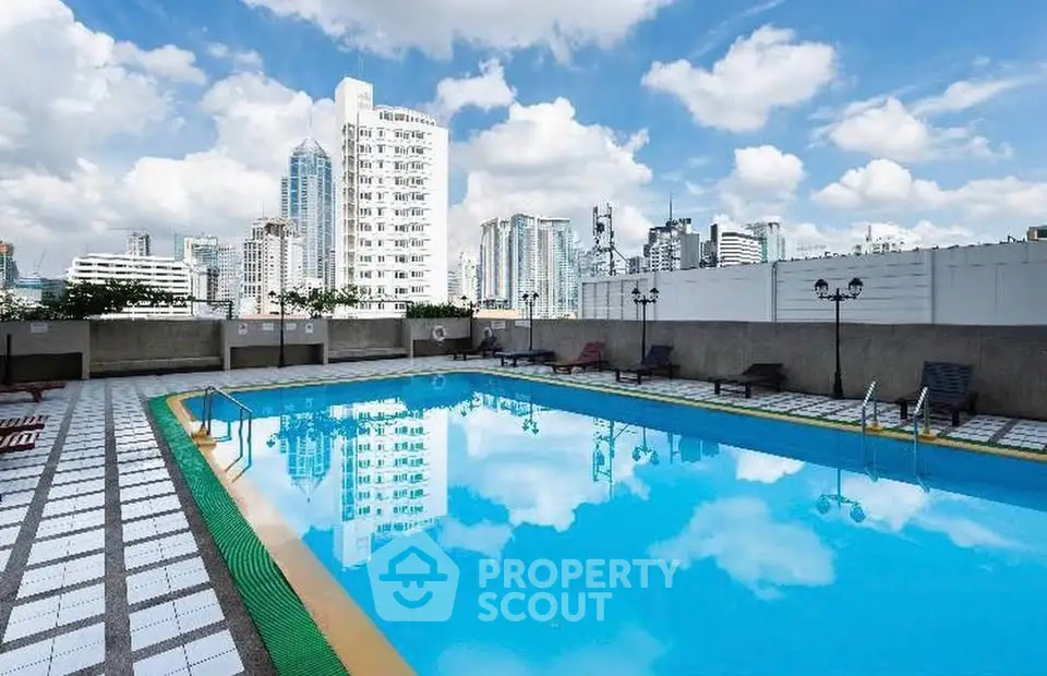 Stunning rooftop pool with city skyline views, perfect for relaxation and leisure in a vibrant urban setting.