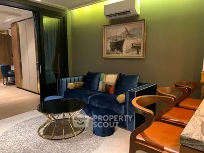Luxurious living room with velvet sofa and elegant decor
