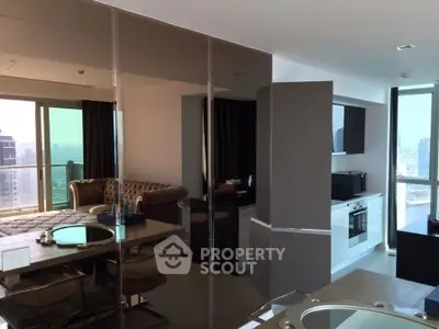 Luxurious modern apartment with open kitchen and stunning city view