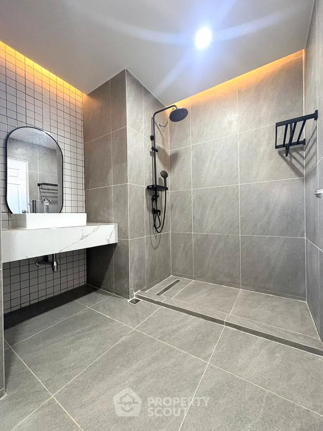 Modern bathroom with sleek shower and stylish tile design
