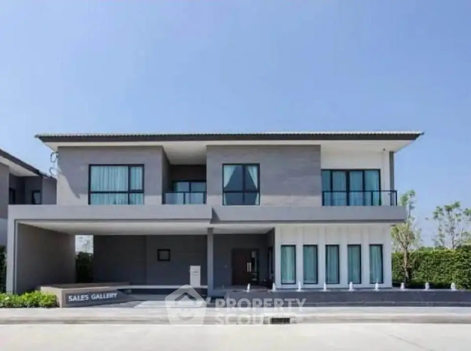 Modern two-story building with sleek design and large windows, ideal for commercial or residential use.