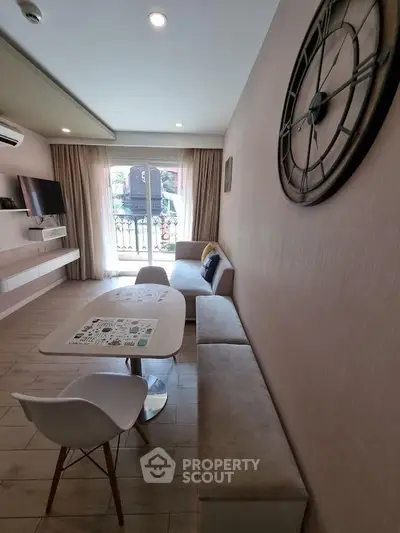 Modern living room with stylish decor and natural light