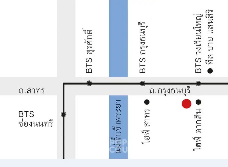 Map showing BTS stations and nearby real estate locations in Bangkok.
