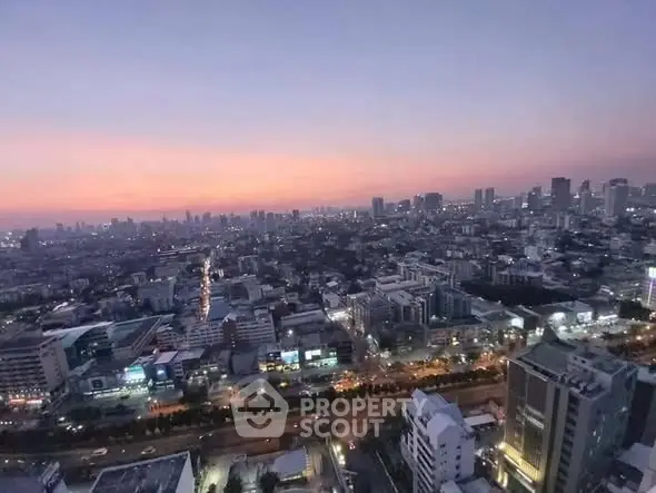 Stunning cityscape view at dusk showcasing urban skyline and vibrant city lights.