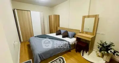 Cozy bedroom with modern wooden furniture and stylish decor