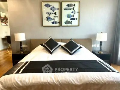 Modern bedroom with stylish decor and comfortable bedding