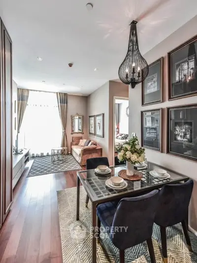 Stylish modern living room with elegant dining area and chic decor